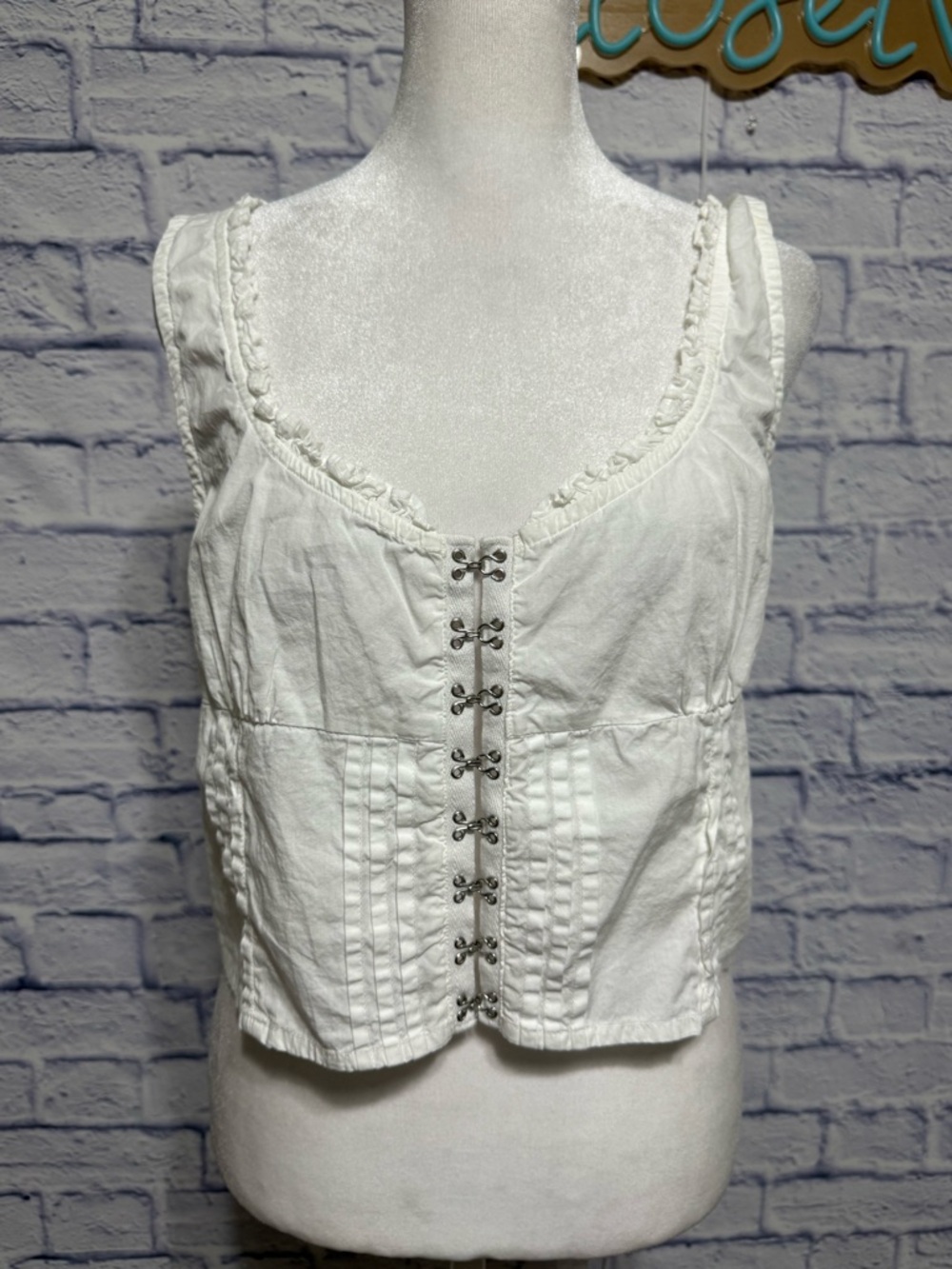 Free People Amelia white Corset Sleeveless Top Size L Cottage Core Romantic Farm - Picture 5 of 13